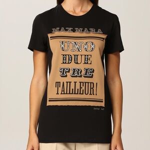 MAX MARA Polo Cotton Logo Graphic T-Shirt Crew Tee L Large Uno Due Tre Tailleur